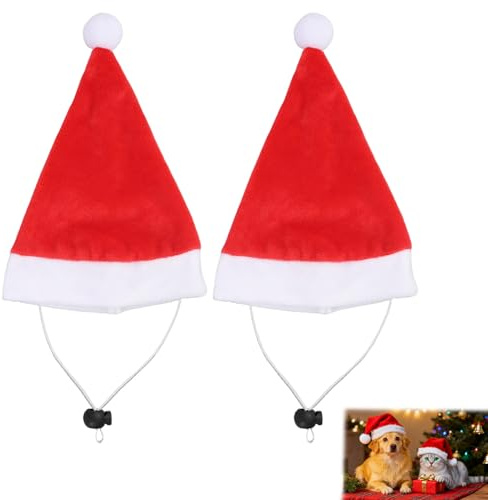 2 Pièces Bonnet Réglable de Noël Chien, Chapeau de Père Santa pour Chien et Chat, Bonnet de Déguisement Chien, Accessoires de Noël pour Animaux, Chapeau de Costume de Santa pour Animal