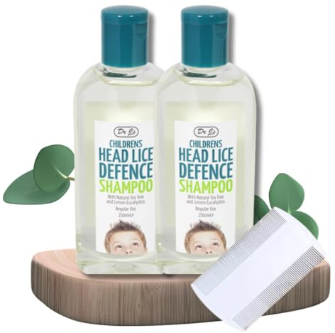Dr J’s Head Lice Treatment Shampoo Bundle – 2 x 250ml Natural Tea Tree and Lemon Eucalyptus Nit Shampoos with Strong Nit Comb – Lice Treatment for Kids and Adults – Daily Prevention and Removal Kit
