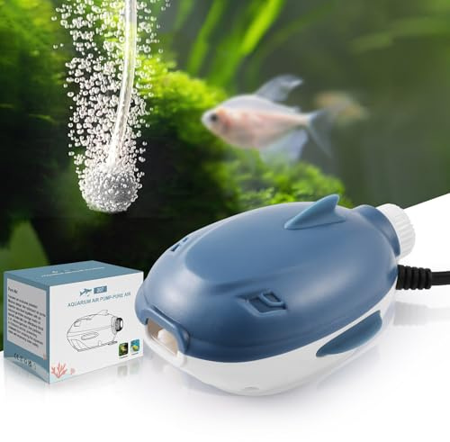 PYPABL 2W Quiet Aquarium Air Pump, Dual Outlets Dual Motor Adjustable Oxygen Fish Tank Pump, Aquarium Air Bubbler for Up to 300 Litres (1 Outlet)