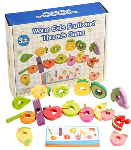 Giocattoli da infilare per bambini, Design in legno, 20,5x16x5 cm, Gioco in sequenze per bambini, Giocattoli da impilare con perline, Giocattolo per l'apprendimento in età prescolare, Per lo sviluppo