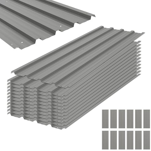 Outsunny 12x Paneles para Tejado de Acero Galvanizado, Chapas Perfiladas de Techo 7m², para Caseta de Herramientas, Cobertizo, Garaje, Exterior, 129x45cm, Gris Claro