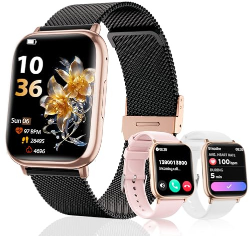 Montre Connectée Femme avec Appel Bluetooth, 1.83 HD Smartwatch avec 24H Fréquence Cardiaque, SpO2, Sommeil, IP68 Podometre 120+ Modes Sportifs Fitness Tracker pour Android iOS Or Rose (Schwarz Gold)