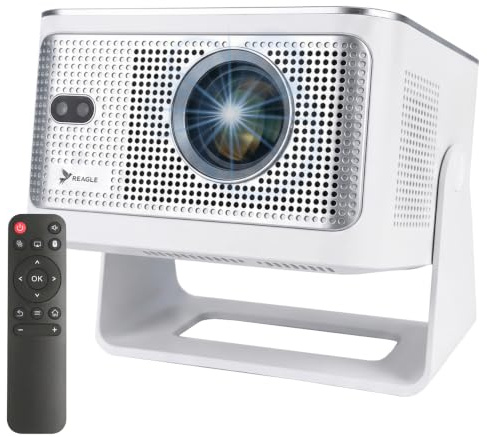 Reagle R-MOVIELUM-P41 Projektor Full HD 1080p med 8K-stöd 900 ANSI LED Portabel Projektor 140 Tum Android 14 Wi-Fi 6 Bluetooth 5.4 Autofokus Keystone HDMI USB Smart TV 180° Roterbar Hemmabio Miracast