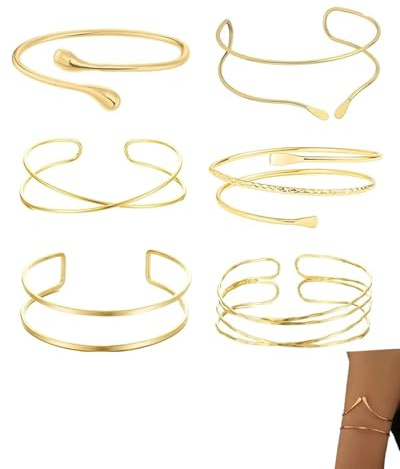 YIPFEN Set de 6 Brazaletes Dorados Mujer, Ajustables, Pulseras Doradas Boho para Fiesta, Festival, Baile y Uso Diario