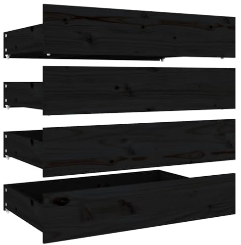 Xolmizyn Set di 4 cassetti sotto il letto, 95 x 57 x 18 cm, in legno di pino, nero, cassettone per letto, organizer per camera da letto