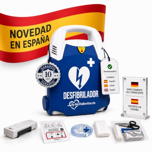 Desfibrilador Semi Automatico DEA/AED, desfibrilador para Casa [10 Años Garantía], Botiquin de Primeros Auxilios, Kit de Emergencia, Autostart, Batería 6 Años, para Empresa, Asociación y Consulta