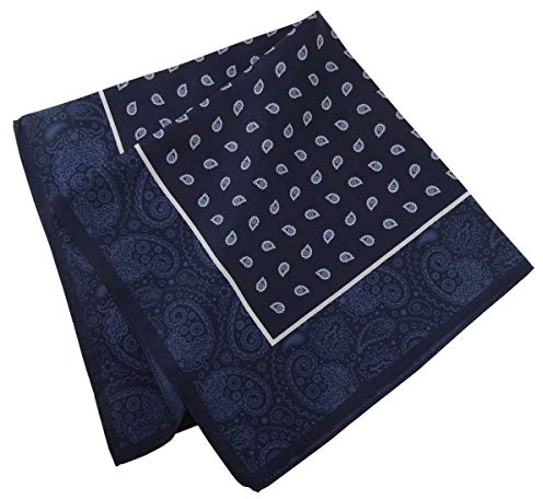 Pañuelo de seda marina azul blanco-plata - paisley modelada - paño 100% de seda