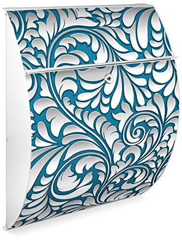 Burg Wächter Design Briefkasten | Modell Riviera 46x33,5x13cm groß | verzinkter Stahl weiß | Postkasten mit Öffnungsstopp, großer A4 Einwurf, Zylinderschloss, 2 Schlüssel | Motiv Opulente Ranke