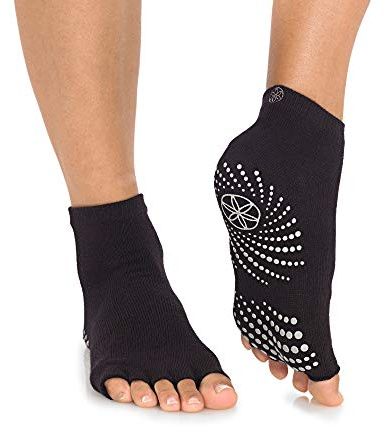 Gaiam Damen Ohne Zehen Griffige, zehenlose Yoga-Socken, Schwarz/Grau (2er-Pack), Einheitsgröße
