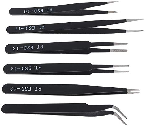 OriGlam 6-Piece Precision Tweezer Set - Non-Magnetic, Curved, Anti-Static Stainless Steel for Jewelry, Craft, Electronics