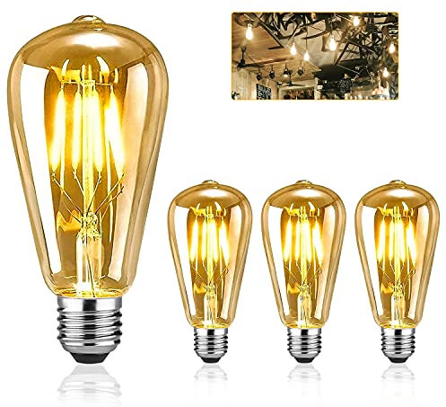Edison Lampadina LED E27 Filamento Vintage Lampadina a Incandescenza 4W ST64 Luce Retro,Stile Industriale, Bianco Caldo, Lampadina Decorativa 3 Pezzi