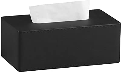 MEIBOOCH Taschentuchbox-Abdeckung aus stilvollem PU-Leder, rechteckig, mit magnetischer Unterseite, für Badezimmer, Schlafzimmer oder Büro (Schwarz)