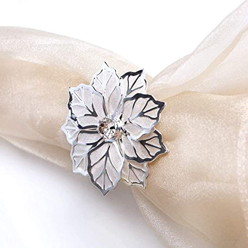 CENPEK 6 st servettringar urholkade blommor legering servettringar hållare för jul middag bröllop födelsedagsfest semester bankett spännen dekor gåva, silver