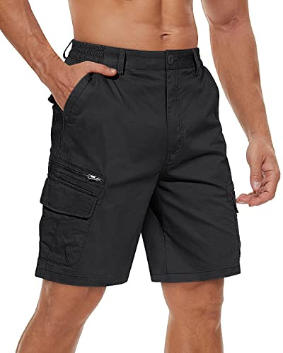 TACVASEN Men's Shorts Cotton Cargo Shorts Summer Casual Hiking Work Shorts | Elasticated Waist Breathable Outdoor Shorts with Pockets