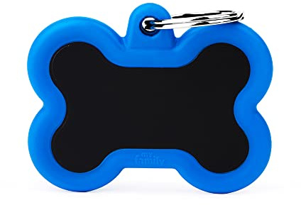 My Family Placa de Identificación para perro Made in Italy, hueso negro y azul, colección Hushtag
