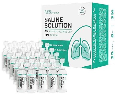 BASE LABORATORIES 3% Saline Solution for Nebulizer Machine | Saline Solution for Inhalation & Nasal Irrigation | High 3% Concentration l 25 Vials 5ml Unit Dose