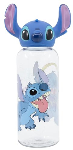 Stor Disney Stitch 560 ml original plastvattenflaska för barn med 3D-grafik, skruvbar, tvättbar och återanvändbar lock.
