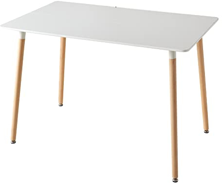 GrandCA HOME Rechteckiger Esstisch, Küchentisch mit Beinen aus massivem Holz, MDF-Schreibtisch mit Spleißstruktur, für Esszimmer, Wohnzimmer, Weiß 110 x 70 x 75 cm