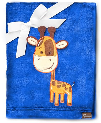 Be Mammy Coperta calda per bambini con peluche regalo per bambino con motivi 3D (Blu scuro - Giraffe)