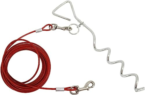 Cable de amarre para perros y estaca para acampar al aire libre y patios, ideal para perros pequeños, medianos y grandes (5, rojo)