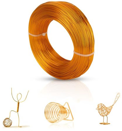 1 Rolle Basteldraht 1 mm x 230m Aluminiumdraht 1 mm Schmuckdraht Gold Draht zum Basteln Strickschlauch mit Draht Rostfrei Basteldraht für Schmuckherstellung, Bastelarbeiten, DIY, Modellbau, Armaturen