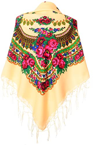 Scarf Wrap Traditional Ukrainian Polish Fringed Floral Neck Head Shawl