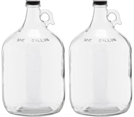 ICE N COLD 1 Gallon (128oz) Glass Fermenting Jug with Handle, Black Polyseal Lid & Cap (Pack of 2)