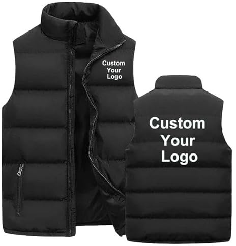 YILDEX Herren Personalisierte Ihr Logo Reißverschluss Warme Weste Casual Sports Stand Kragen Ärmellos Benutzerdefinierte Jacke Winter Daunenweste Black,XL