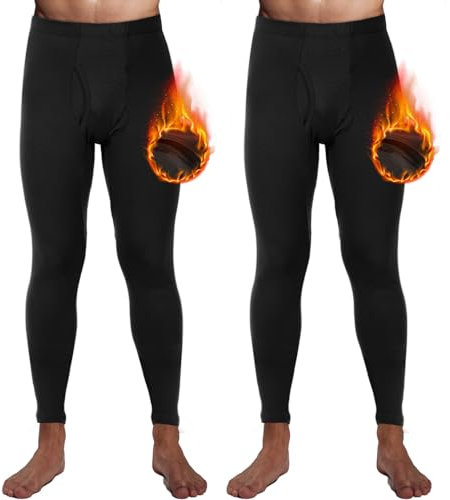 Hestya 2 Herren Thermounterhose Baselayer-Hose für Kaltes Wetter Winterunterwäsche mit Fleecefutter (Schwarz, L)
