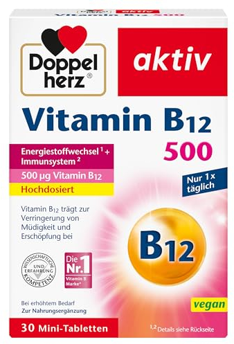 Doppelherz Vitamin B12 500 - Hochdosiert mit 500 µg Vitamin B12 pro Tablette - vegan - 30 Mini-Tabletten