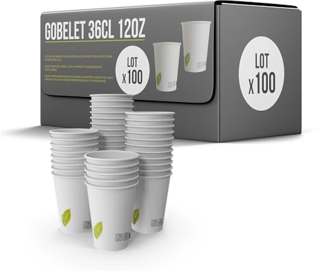 SPARKLERS CLUB Lot de 100 Gobelets 36cl /12oz Jetables en Carton Blanc 100% Biodégradable - Gobelet à café en papier 360ml Thé et les Boissons Rafraîchissantes. Gobelets Boissons chaudes et froides