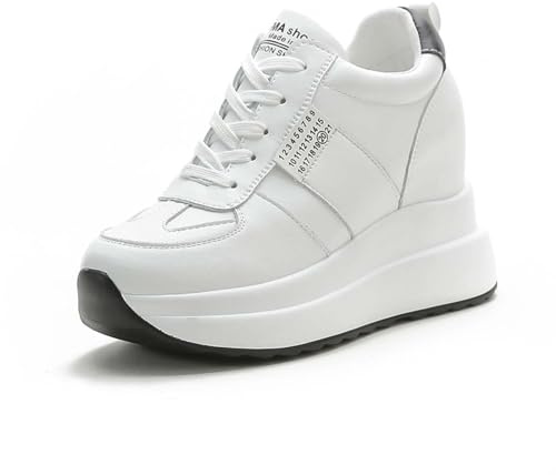 MIXSEN Baskets à Semelles Compensée de 10cm Chaussures en Cuir Compensés Sneakers Talons Wedge Outdoor Casual(Blanc Noir,36EU)