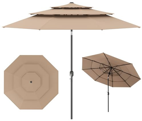 RELAX4LIFE Ombrellone da Giardino 3x3M, Ombrellone Parasole con Manovella Manuale, Inclinazione Regolabile, Palo in Alluminio, Ideale per Spiaggia, Parco, Cortile (Marrone, M3)