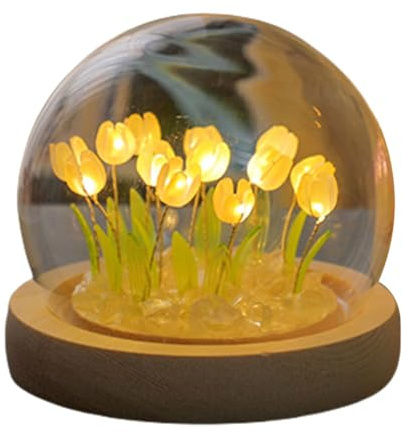 Demiawaking 3D Tulpen Nachtlicht LED Nachtlampe Tischlampe Künstliche Blumen Lampe Schlafzimmer Deko Weihnachten Geburtstagsgeschenke Damen Mutter Geschenk (Gelb)