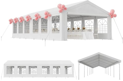 TRIUMPHKEY Partyzelt Pavillon 6x12 Wasserdicht Stabil Gartenzelt UV Schutz 50+ Zelt 170g PE Plane Festzelt Bierzelt Gartenpavillon für Garten, Party, Festival, Hochzeit, weiß