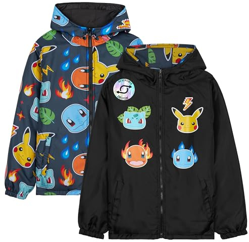 Get Trend Pokemon Veste Imperméable Garçon et Ado, Manteau de Pluie Enfant Déperlante Réversible Pikachu avec Capuche, Cadeau Anime (13-14 Ans, Pokemon Réversible)