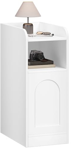 Hzuaneri Comodino Moderno con Anta Reversibile, tavolino stretto, Tavolino da Notte Salvaspazio, 35x24x60 cm, Design Funzionale con Ripiano Aperto, per Camera da Letto e Soggiorno, Bianco NS00303X
