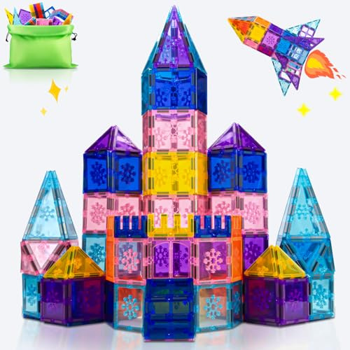 Xekel Construction Magnétique Enfant 40 Pièces, Bloc de Construction Magnétiques 3D Multicolores，Magnetic Tiles & Magnetic Blocks – Montessori STEM Créatif dès 3 Ans
