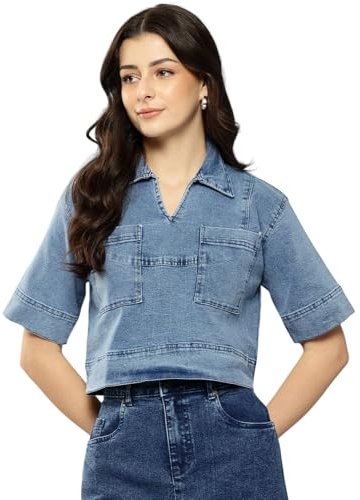 Aarika damblus, denim, enfärgad, blå, blå, L