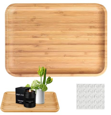 Bamboo Vanity Tray, 30x20x2cm Bamboo Serving Tray with Anti-Slip Stickers