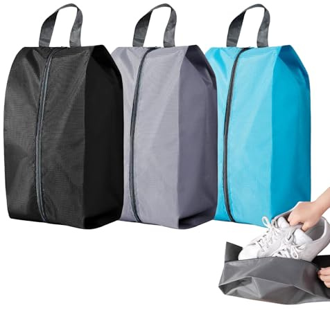 3 Pcs Bolsas Zapatos, Bolsas Impermeables para Zapatos de Viaje con Cremallera, a Prueba de Polvo, Organizadores para Viajes o Almacenamiento en Casa (Negro, Gris, Azul)