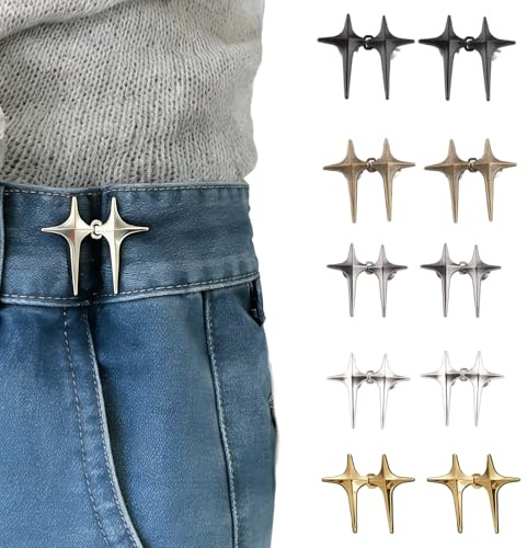 EuSupNova 10 Pares de Tensores de Cintura para Pantalones, Botón de Jean Ajustable, Clips Reutilizables Adecuado para Vaqueros, Vestidos y Pantalones(5 Colores)