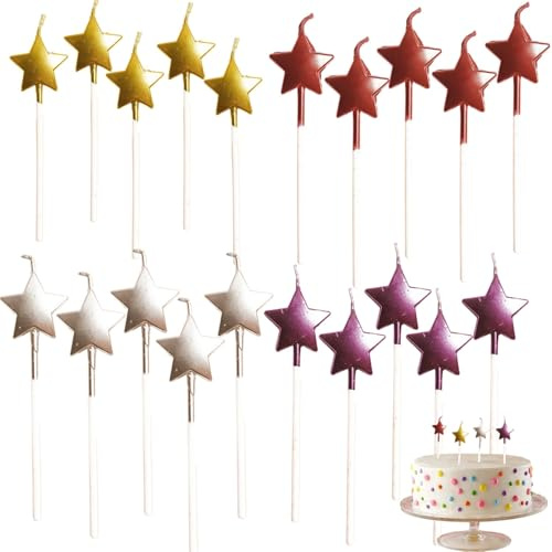 Zpeiran Velas de Cumpleaños en Forma de Estrella,20 Piezas Velas Decorativas Metálicas Doradas para Pastel o Tarta,Suministros para Decoración de Fiestas de Cumpleaños y Bodas