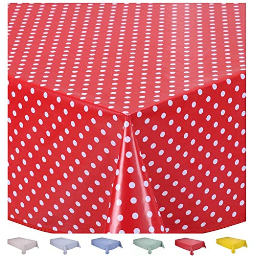 Home Direct rektangulär vaxduk PVC avtorkningsbar bordsduk 140 cm x 180 cm 55 x 70 liten prickig röd