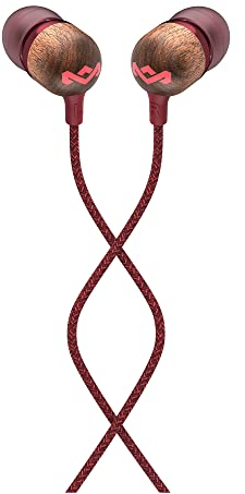 The House of Marley Smile Jamaica Écouteurs Intra-auriculaires, Bouton de Contrôle du Microphone, Driver 9,2mm Anti-Bruit, 2 Tailles d’Embouts Inclus pour le Confort, Câble Anti-nœuds, Rouge