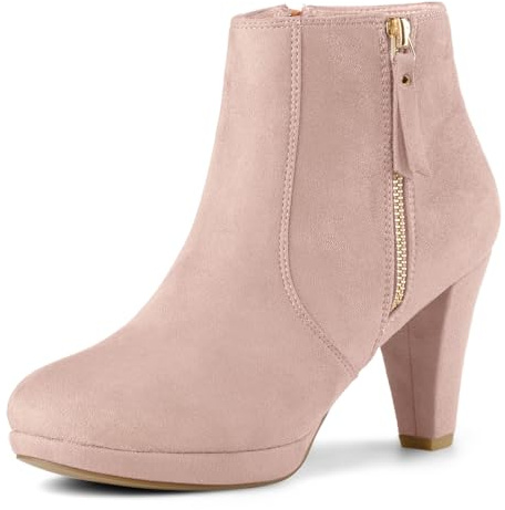 Allegra K - Stivaletti alla caviglia da donna con cerniera laterale, tacco spesso, (Rosa polvere.), 37.5 EU