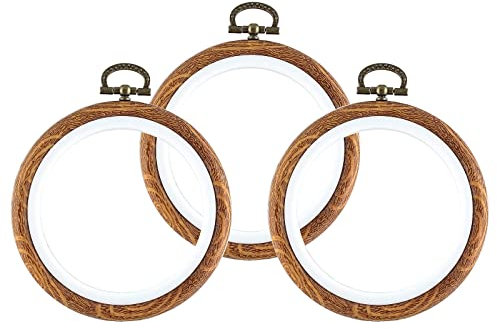 Piutouyar - Juego de aros bordados de 4 pulgadas, marco de exhibición de madera imitada, aros de bordado, círculo, punto de cruz, anillo de aro para manualidades, costura y decoración de adornos