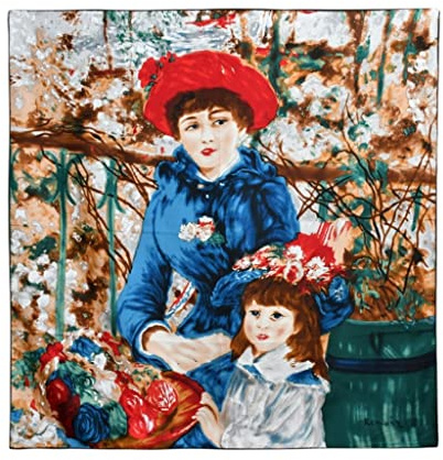 Prettystern Paño de seda 100% pintado a mano de satén para damas, Pierre-auguste Renoir - Dos hermanas, 90/90 cm, 16mm schwere Twill Seide, handrolliert