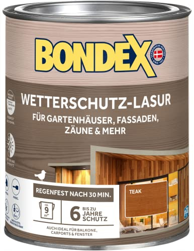 Bondex Lasure de protection contre les intempéries Teck 0,75 l pour 9 m² | Anti-gouttes et anti-éclaboussures | Excellente protection UV | Utilisation sûre à partir de 2 °C | Satiné | Lasure de