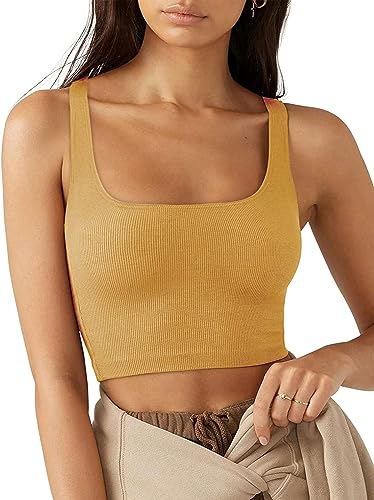 Rongseng Damen Crop Tops Sexy Ärmellos Quadratischer Hals Tank Top Sport Oberteile Kurz Fitted Gerippt Corset Top Basic Shirt Camisole